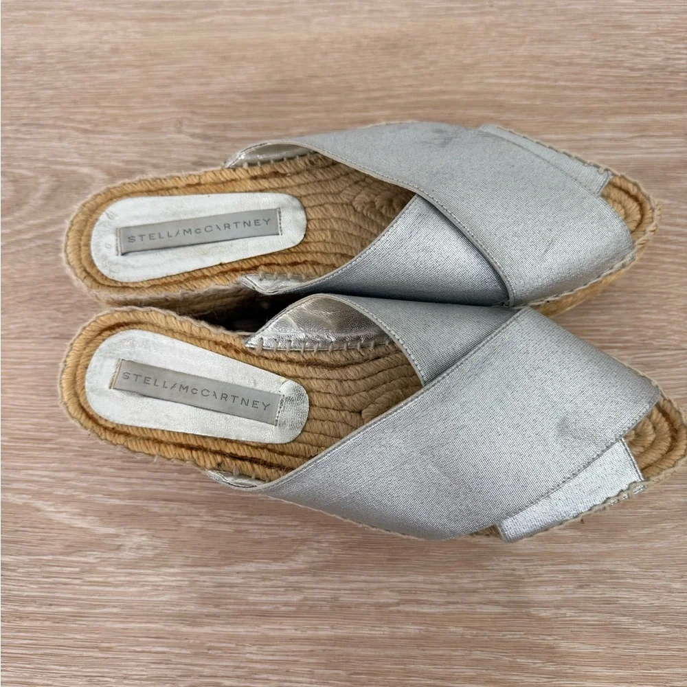 Stella McCartney Silver Metallic Espadrille Platform Mules